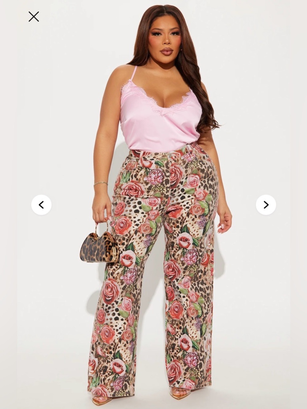 Fashion Nova Floral Rose & Leopard Print Wide Leg Pants - Pink, Green, Brown - Picture 7 of 7